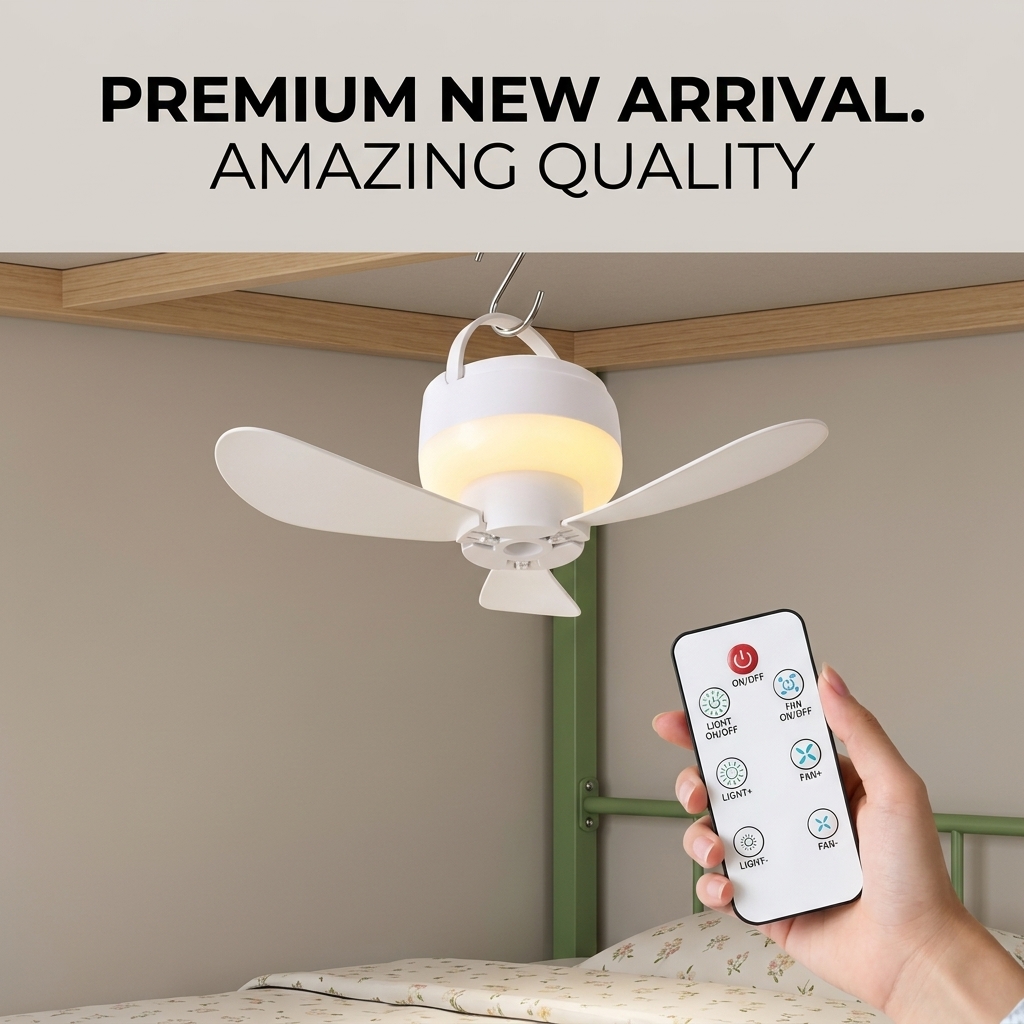 Outdoor Camping Fan - Kleine plafondventilator, draagbare USB-hangventilator voor slaapzaalbed,
