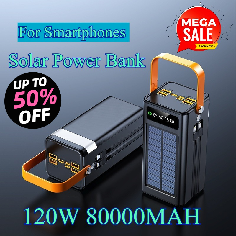 Camping Solar Lantern - 80000mAh Solar Powerbank 120W Supersnel Grote