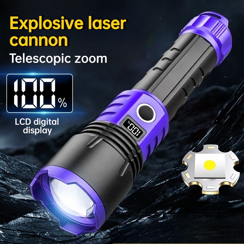 Outdoor Camping Lighting - Multifunctionele sterke LED-zaklamp USB-opladen Zoombaar digitaal