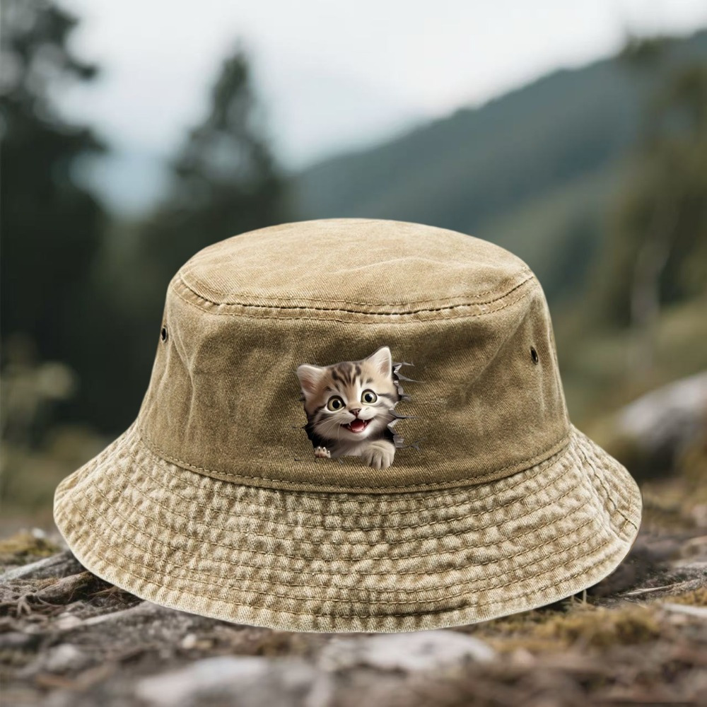 Outdoor Camping Activities For Adults - Verstelbare hoed voor buitenactiviteiten, 3D kattenpatroon,