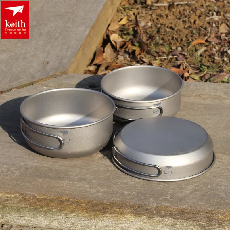 Outdoor Camping Kitchen Table - Keith 3PCS Titanium Kookgerei Pannen Kommen