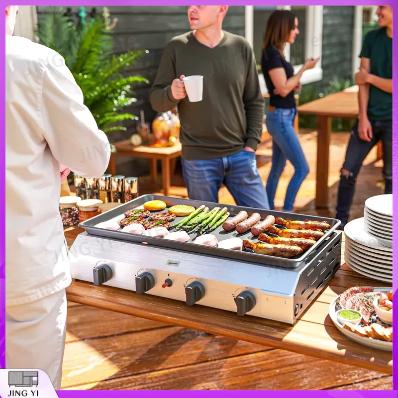 Outdoor Camping Griddle - Gasbarbecue met antiaanbakplaat, draagbare campinggrill, buitenkookapparatuur,
