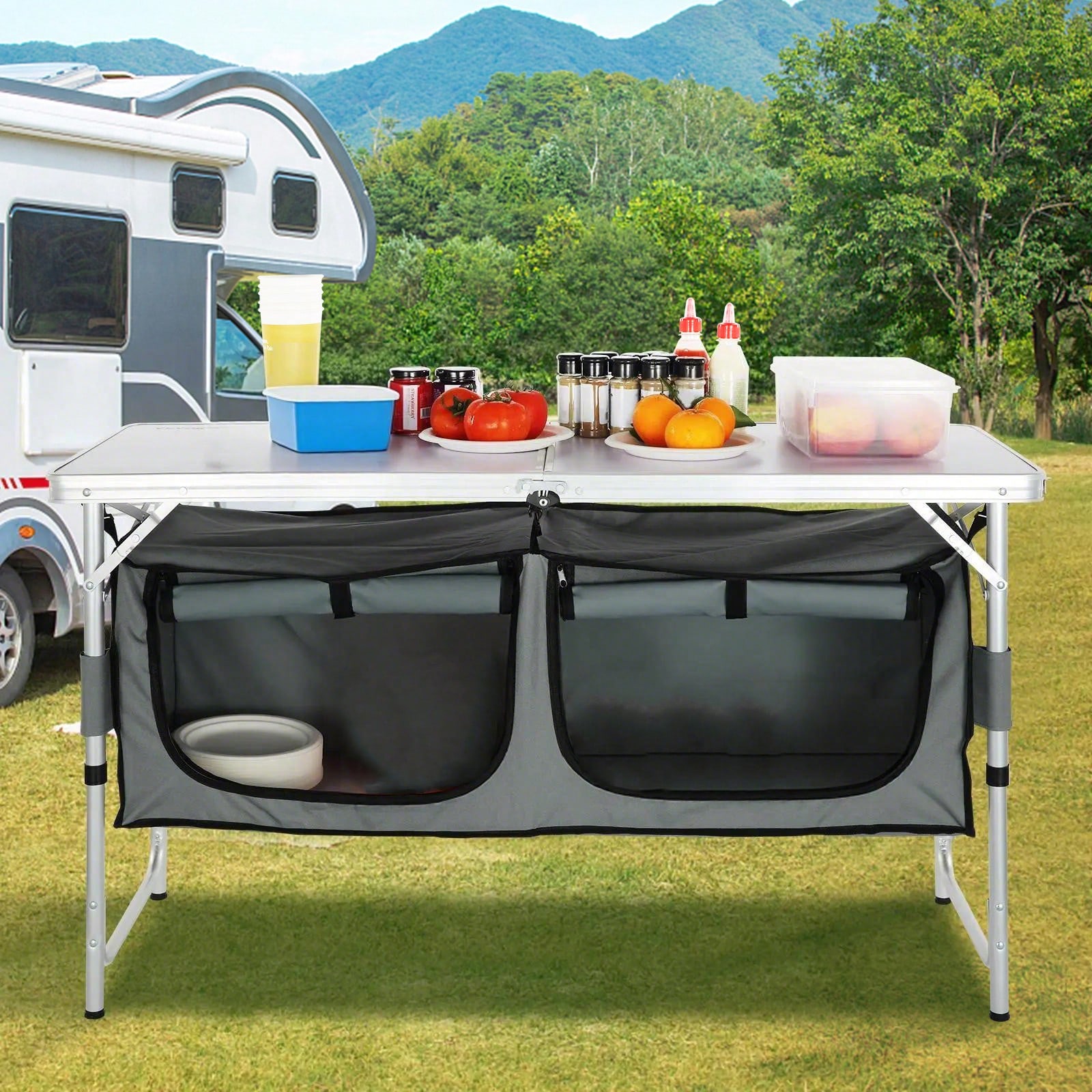 Outdoor Camping Kitchen Table - Snel op te zetten opvouwbare campingkeukentafel