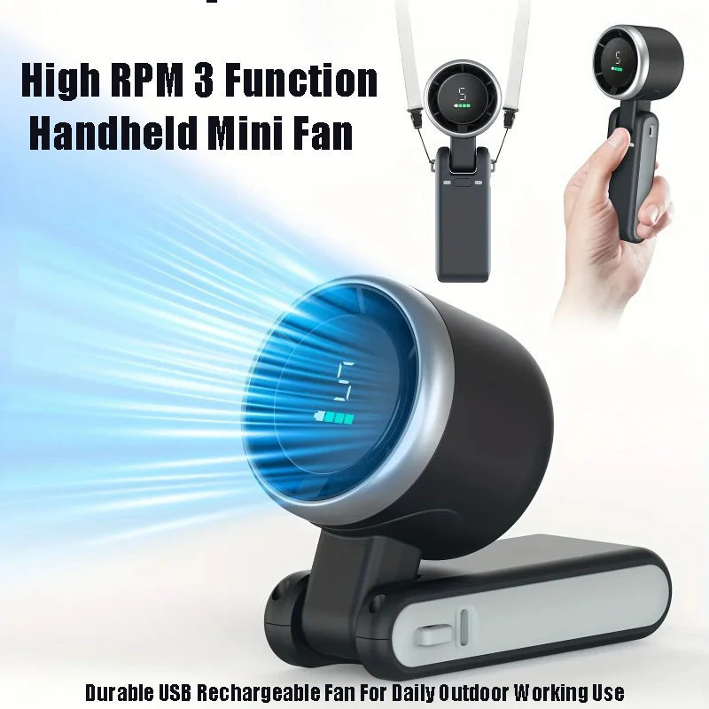 Outdoor Camping Fan - 5 snelheidsniveaus Mini-ventilator 3-functies Handheld USB